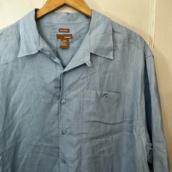 Bruno Pure Linen Mens Shirt Button Up Light Blue Chest Pocket Casual Size 2XLB‎ - Picture 4 of 5